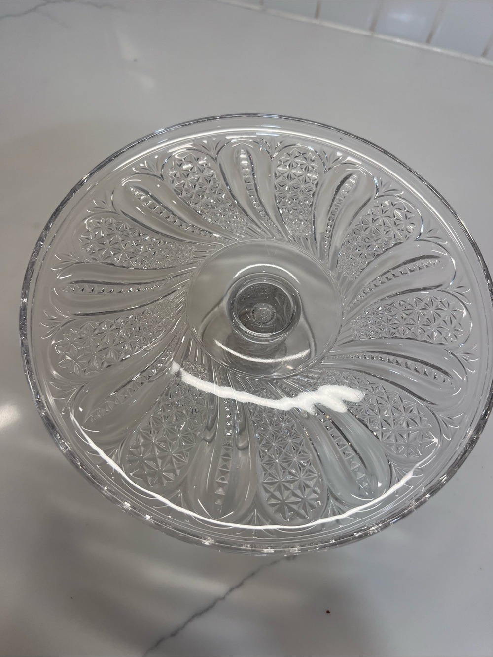 Antique 1890 McKee Glass Feather Pattern High Cake Stand Clear Pedestal EAPG 9” - Picture 6 of 7